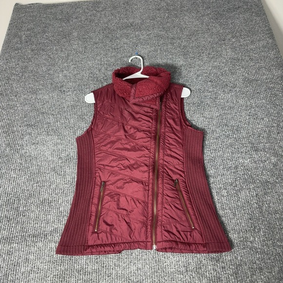 Prana Jackets & Blazers - Prana Quilted Vest Womens M Burgundy Asymmetrical Zip Mock Neck Puffer Ribbed